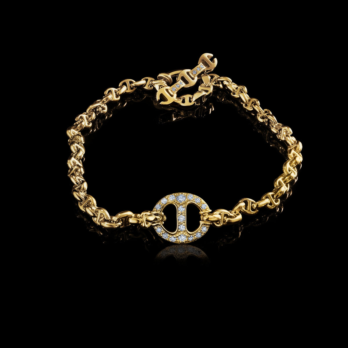 10mm Single-Link Bracelet with Diamonds in 18K yellow gold by HOORSENBUHS®