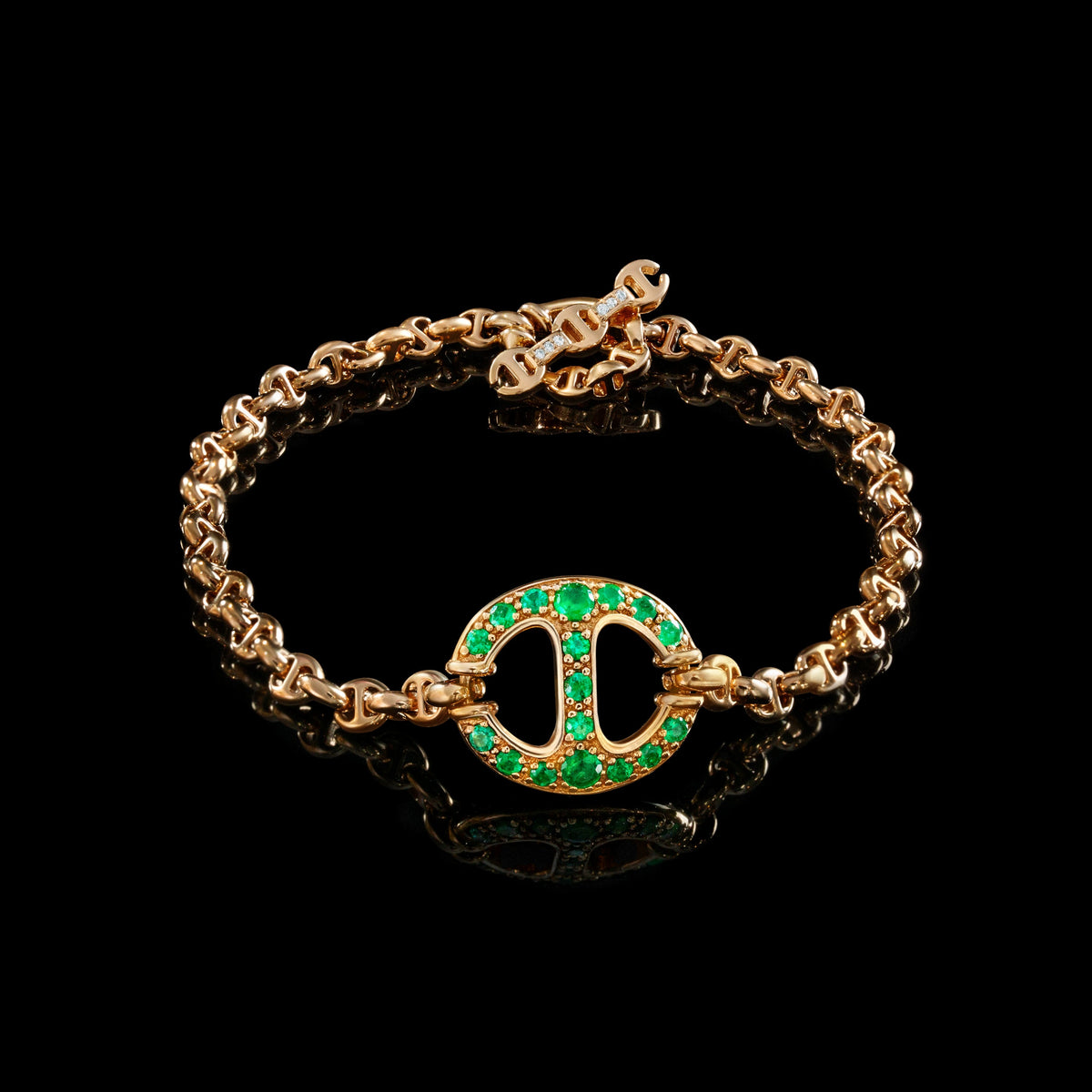 14mm Single-Link Bracelet with Diamonds (Emeralds, Rubies, Blue Sapphires) in 18K gold, view 6