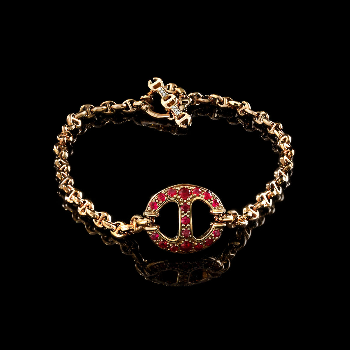 14mm Single-Link Bracelet with Diamonds (Emeralds, Rubies, Blue Sapphires) in 18K gold, view 7