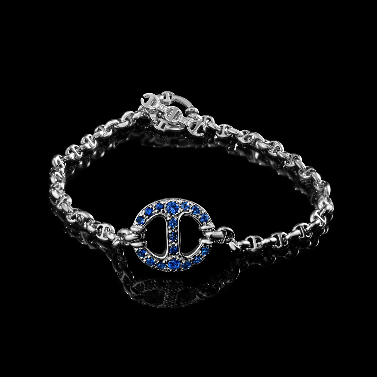 14mm Single-Link Bracelet with Diamonds (Emeralds, Rubies, Blue Sapphires) in 18K gold, view 11