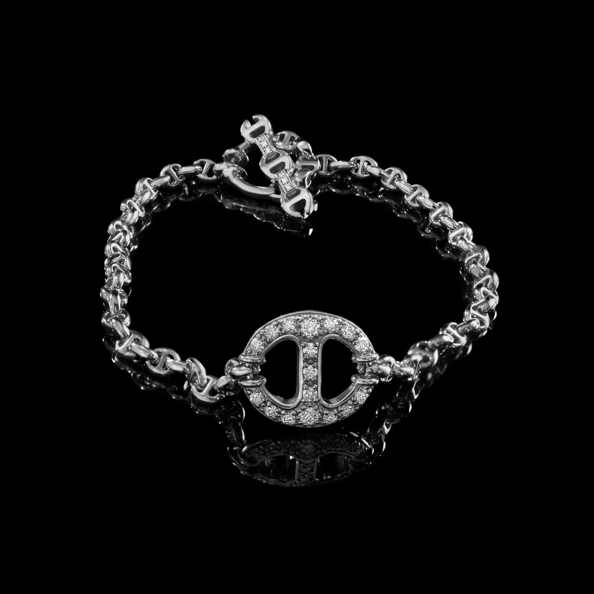 14mm Single-Link Bracelet with Diamonds (Emeralds, Rubies, Blue Sapphires) in 18K white gold