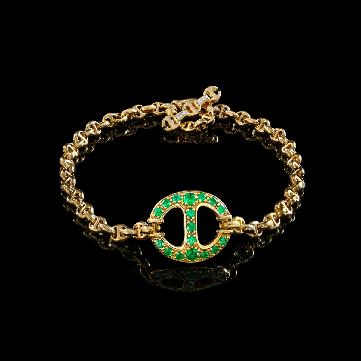 14mm Single-Link Bracelet with Diamonds (Emeralds, Rubies, Blue Sapphires) in 18K gold, view 3