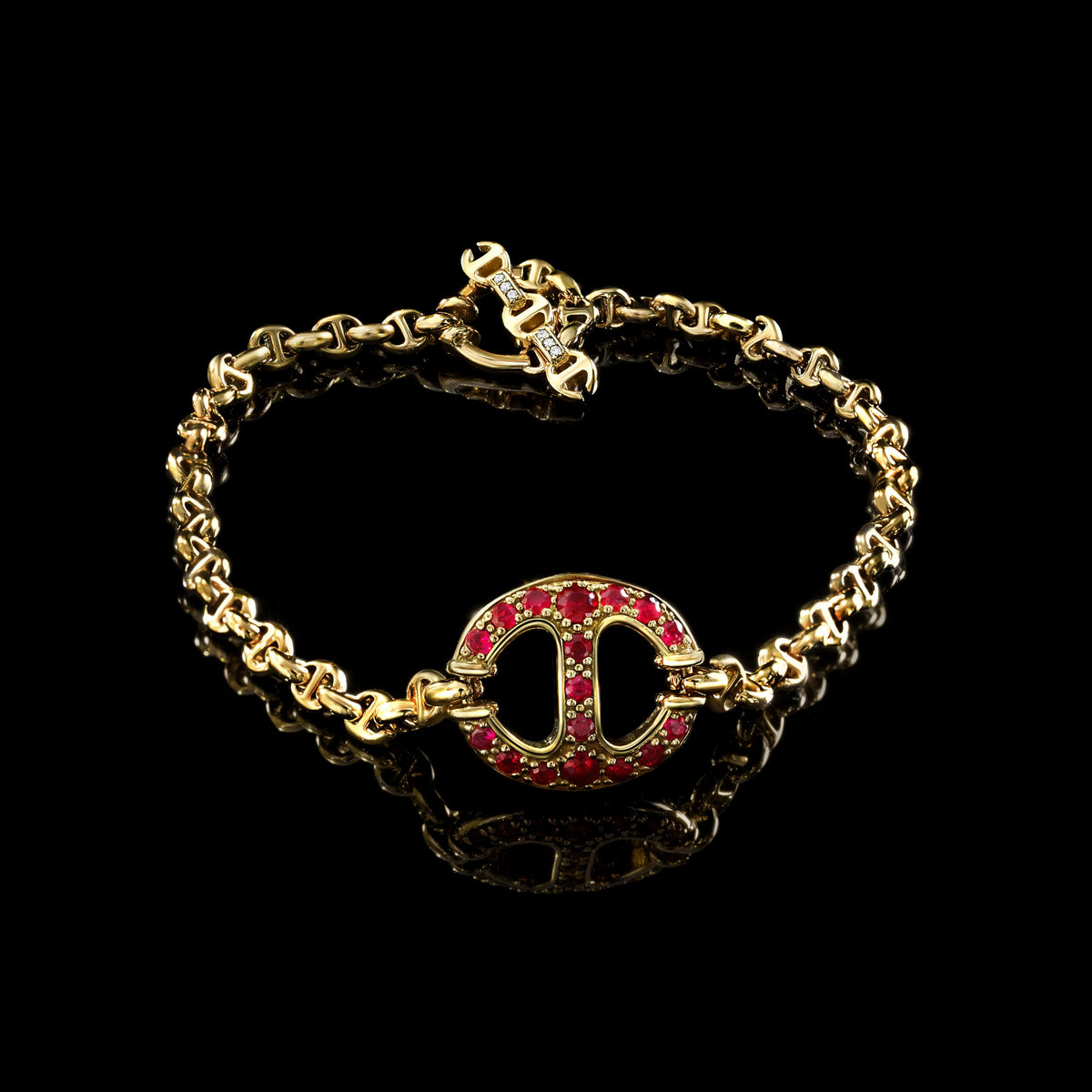14mm Single-Link Bracelet with Diamonds (Emeralds, Rubies, Blue Sapphires) in 18K gold, view 4