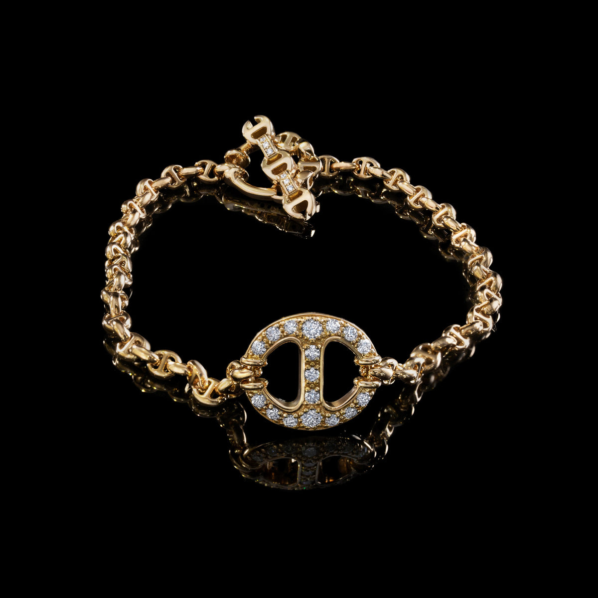14mm Single-Link Bracelet with Diamonds (Emeralds, Rubies, Blue Sapphires) in 18K yellow gold by HOORSENBUHS®