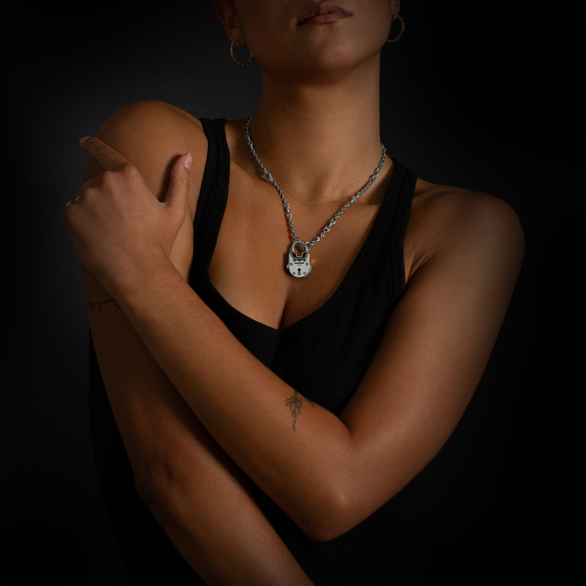 35mm Lock pendant in sterling silver, worn on the neck
