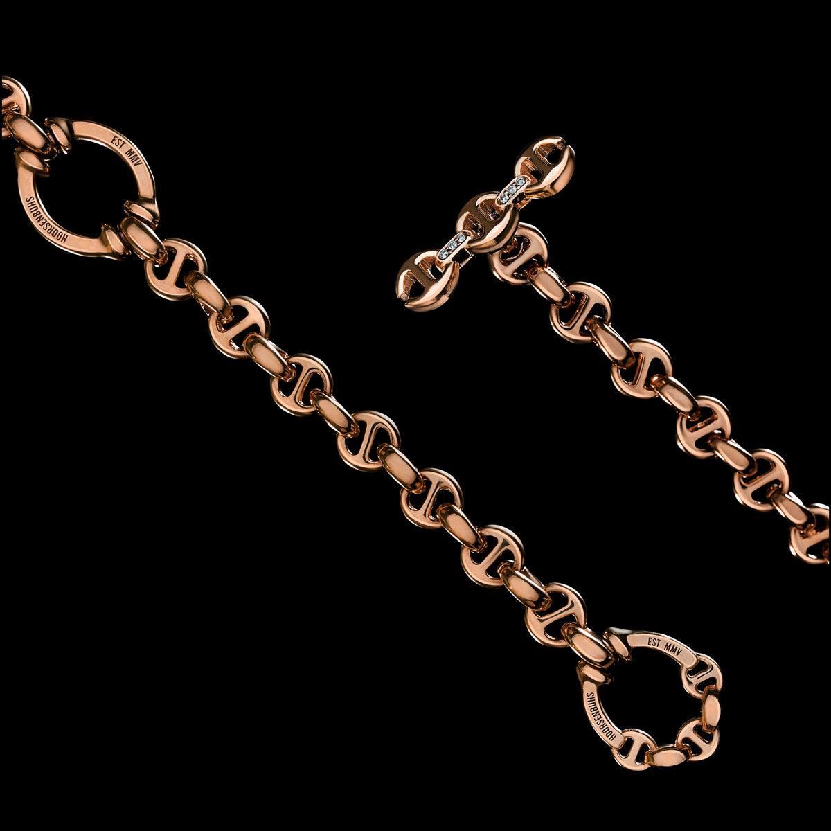 5mm Open-Link™ Necklace with Diamond Pendant - 42" in 18K rose gold, toggle closure detail