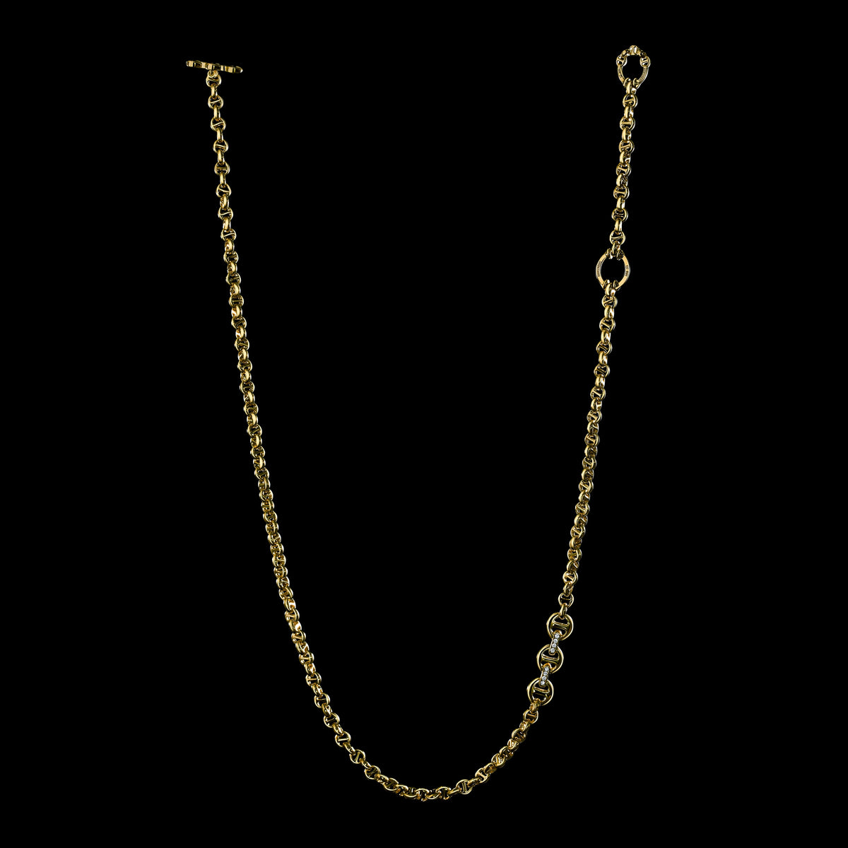 5mm Open-Link™ Necklace with Diamond Pendant - 30" in 18K yellow gold by HOORSENBUHS®, back view