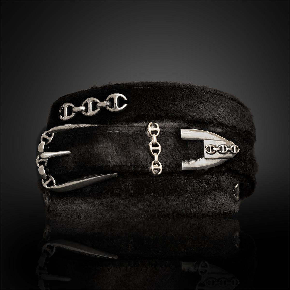 Black Lamb Fur Western Belt by HOORSENBUHS®