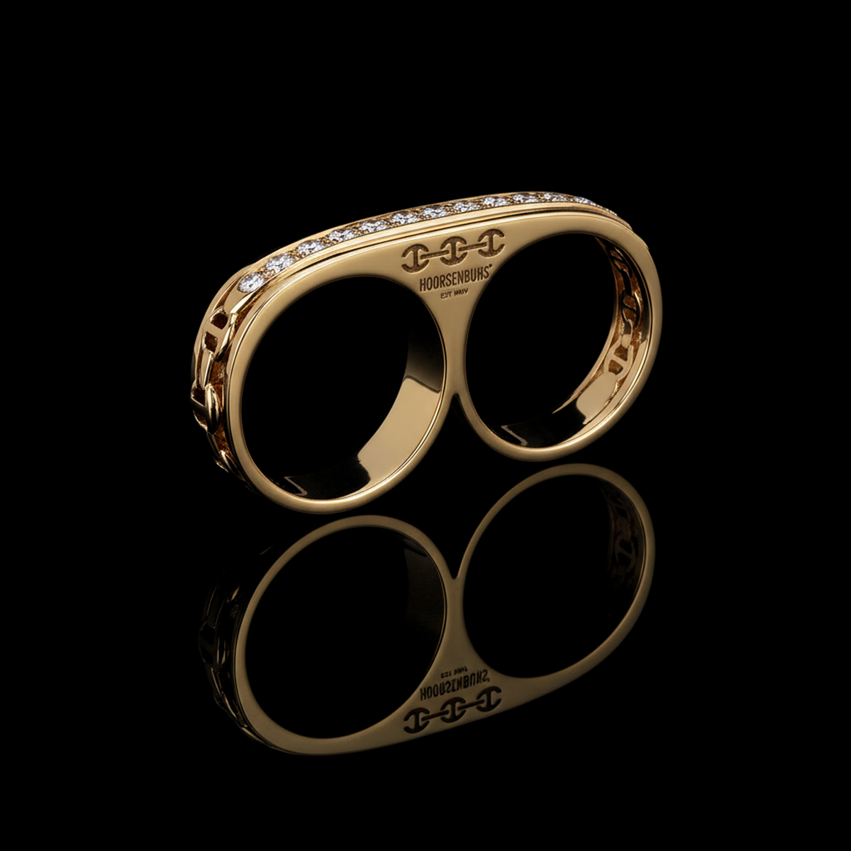 Double Barrel Knuckle with Diamonds ring in 18K gold by HOORSENBUHS®