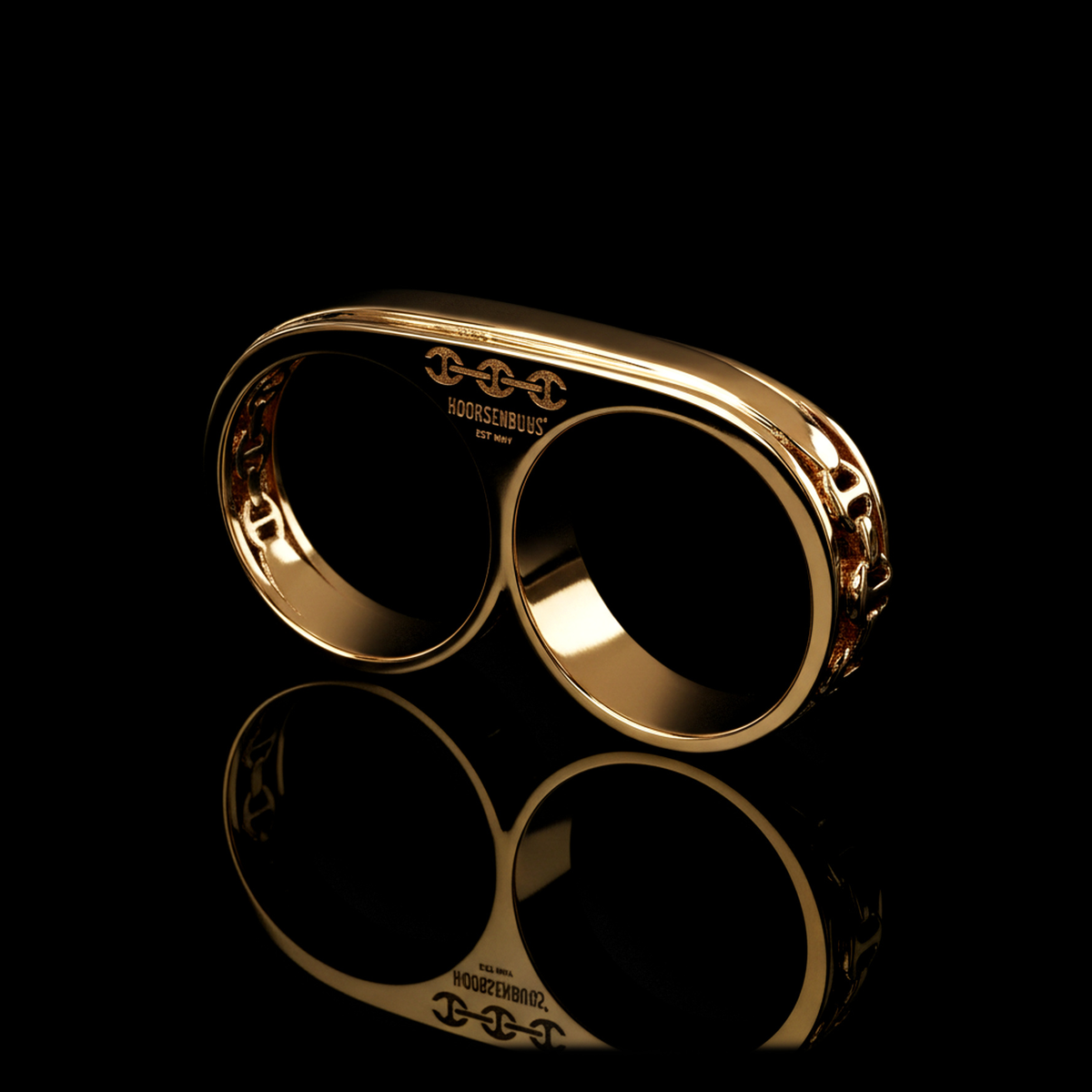 Double Barrel Knuckle ring in 18K gold by HOORSENBUHS®