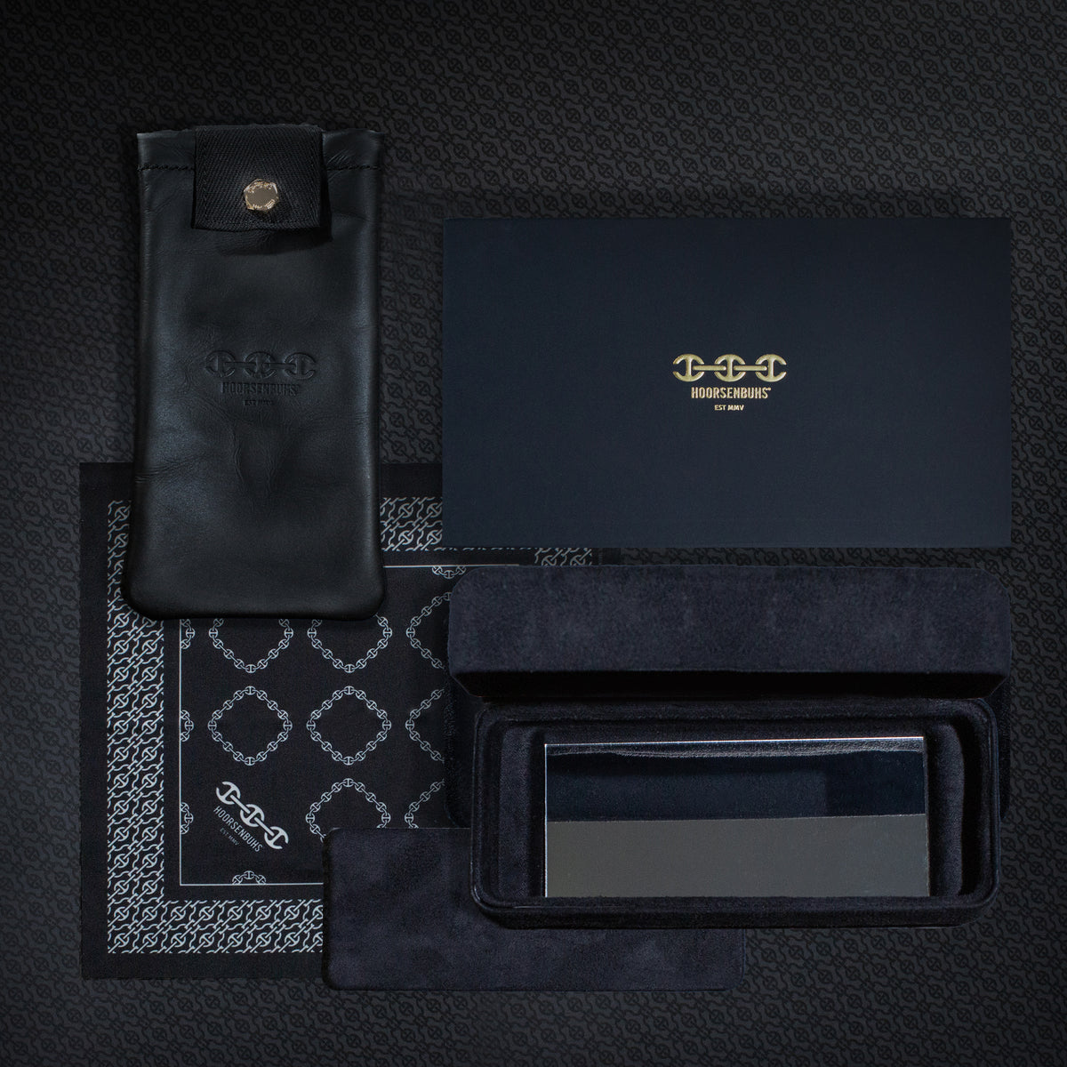 Model II eyewear in Black, case, open