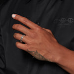 Dame Tri-Link ring in sterling silver, worn on the hand
