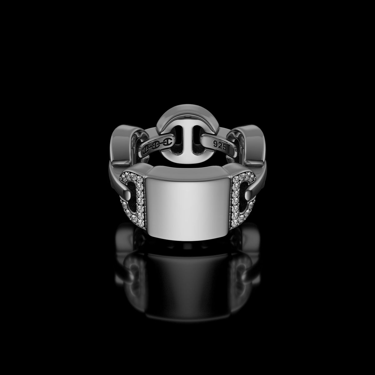 Brute Classic Tri-Link Monogram with Diamonds ring in sterling silver by HOORSENBUHS®