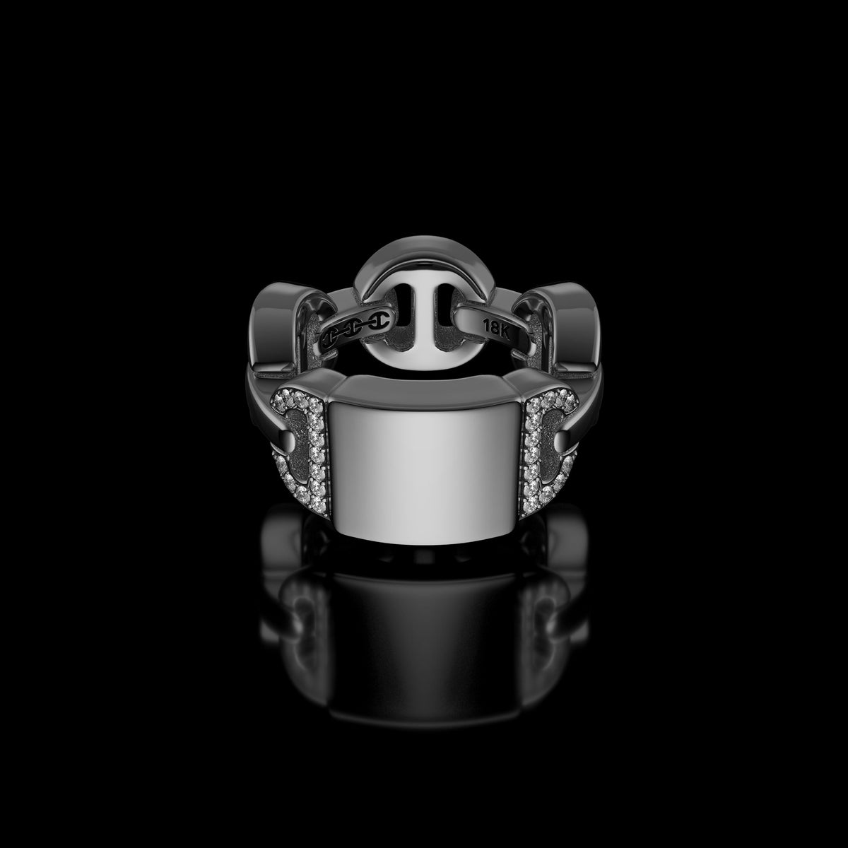 Brute Classic Tri-Link Monogram with Diamonds ring in 18K white gold