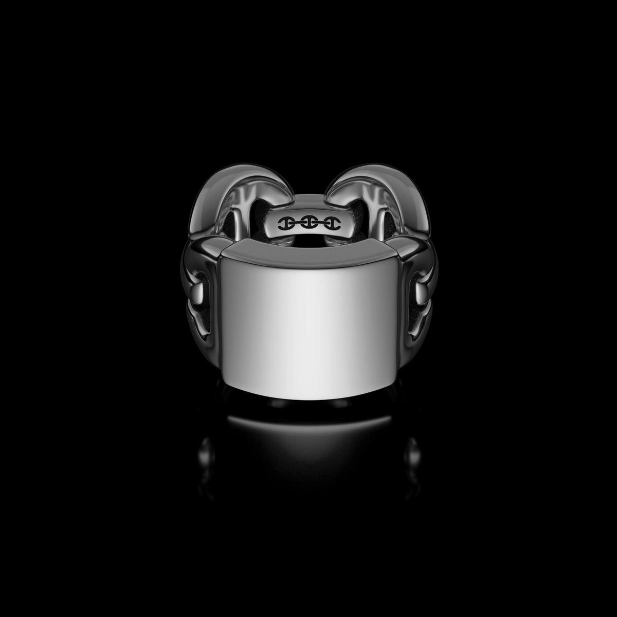 Quad Link Monogram ring in sterling silver by HOORSENBUHS®