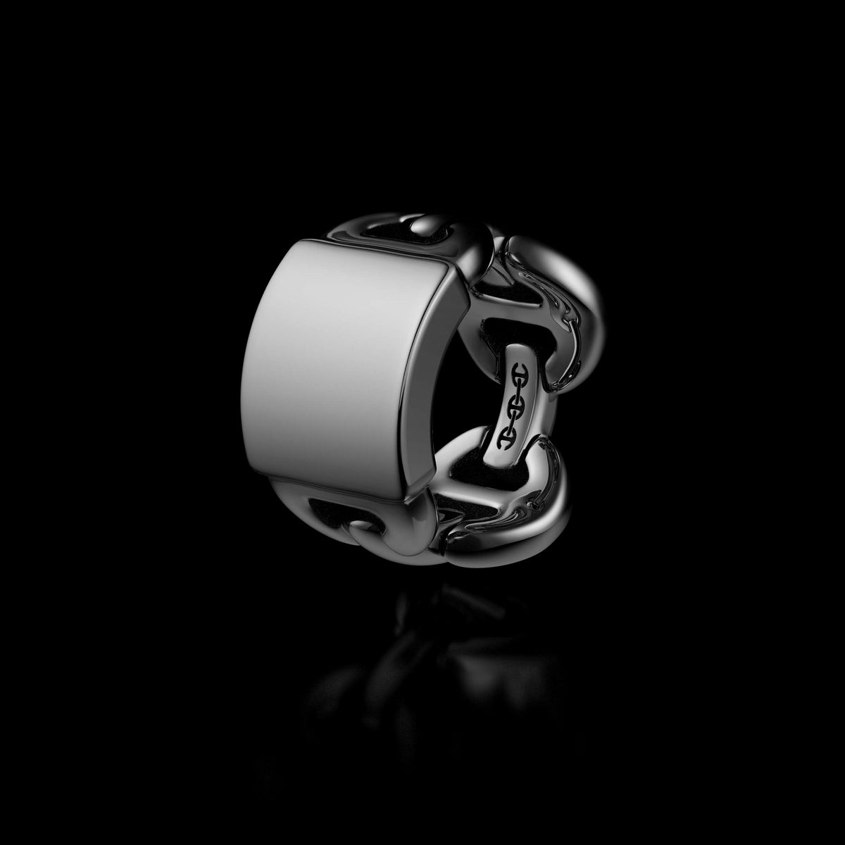 Quad Link Monogram ring in sterling silver, upright view