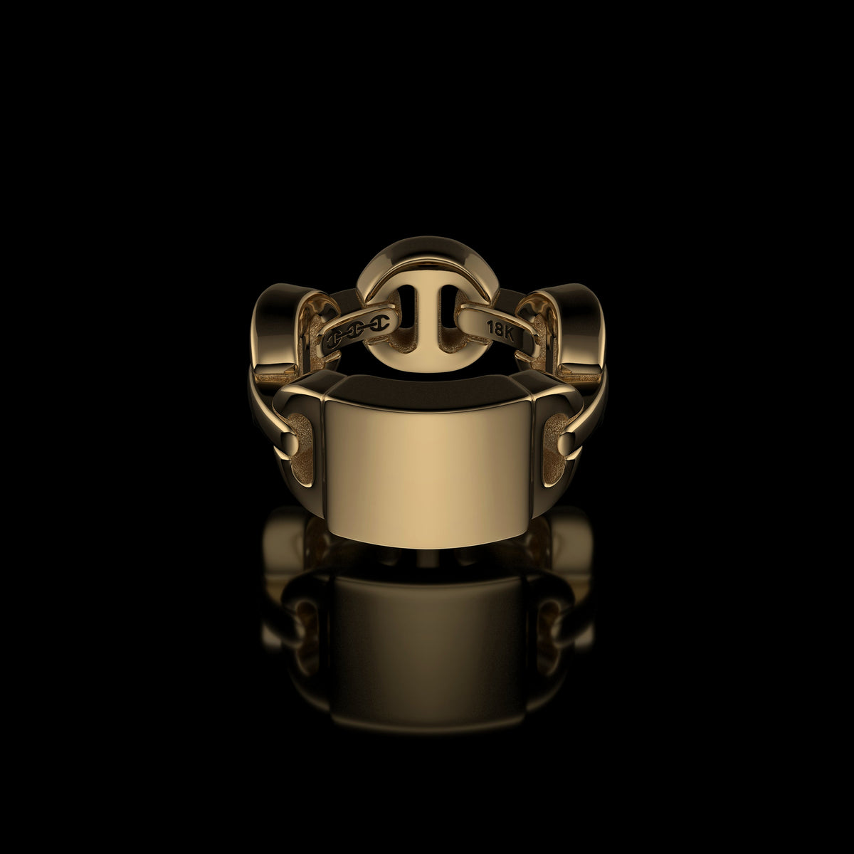 Brute Classic Tri-Link Monogram ring in 18K yellow gold by HOORSENBUHS®