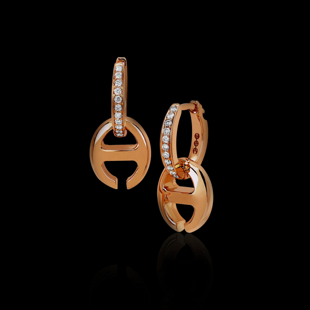 Klaasp Drop Earrings with Diamond Pavé in 18K rose gold, view 2