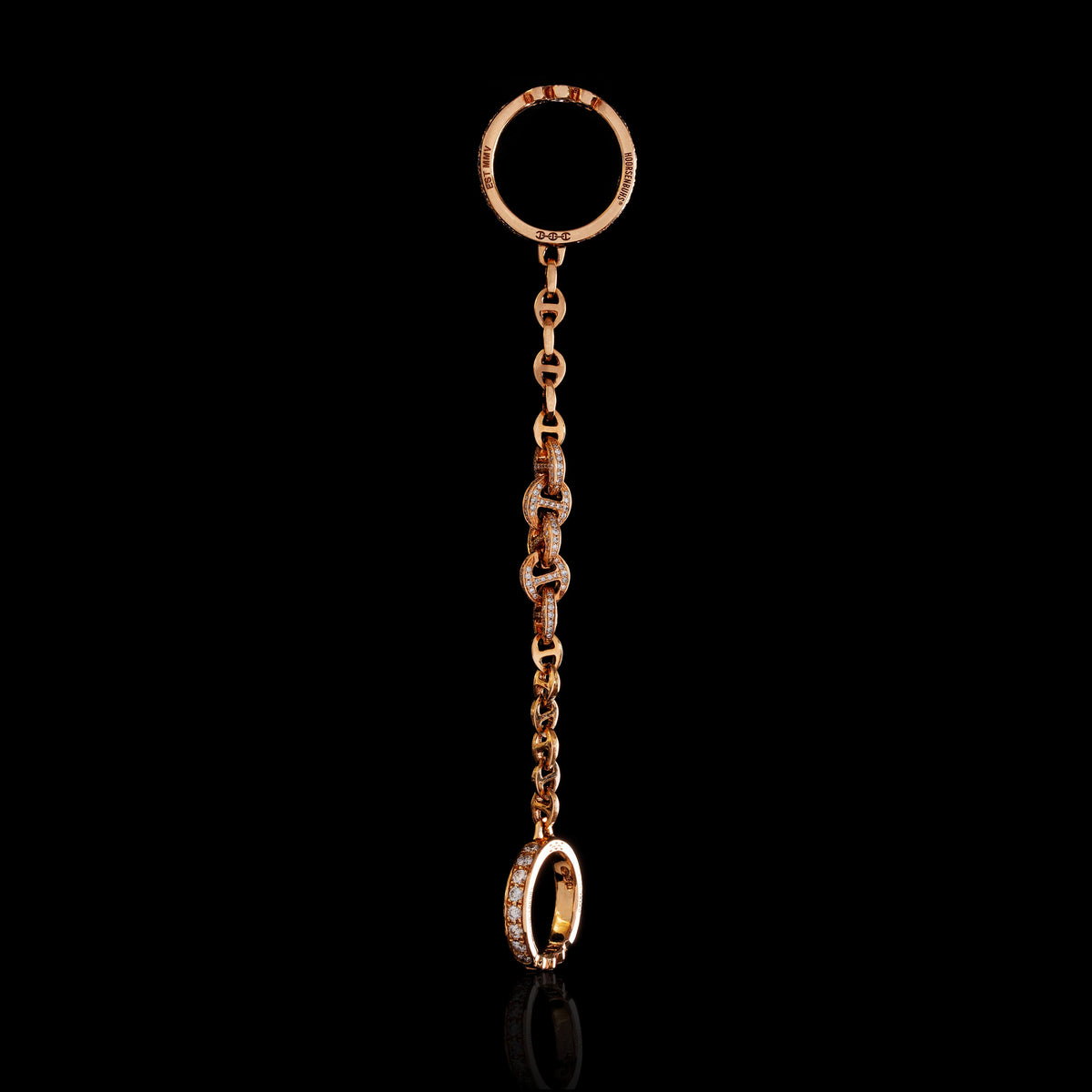 Bonded 3mm Open-Links with Five Link Pave ring in 18K rose gold, view 2