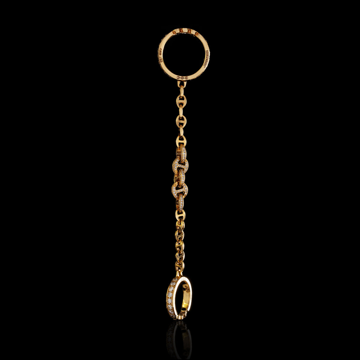 Bonded 3mm Open-Links with Five Link Pave ring in 18K yellow gold