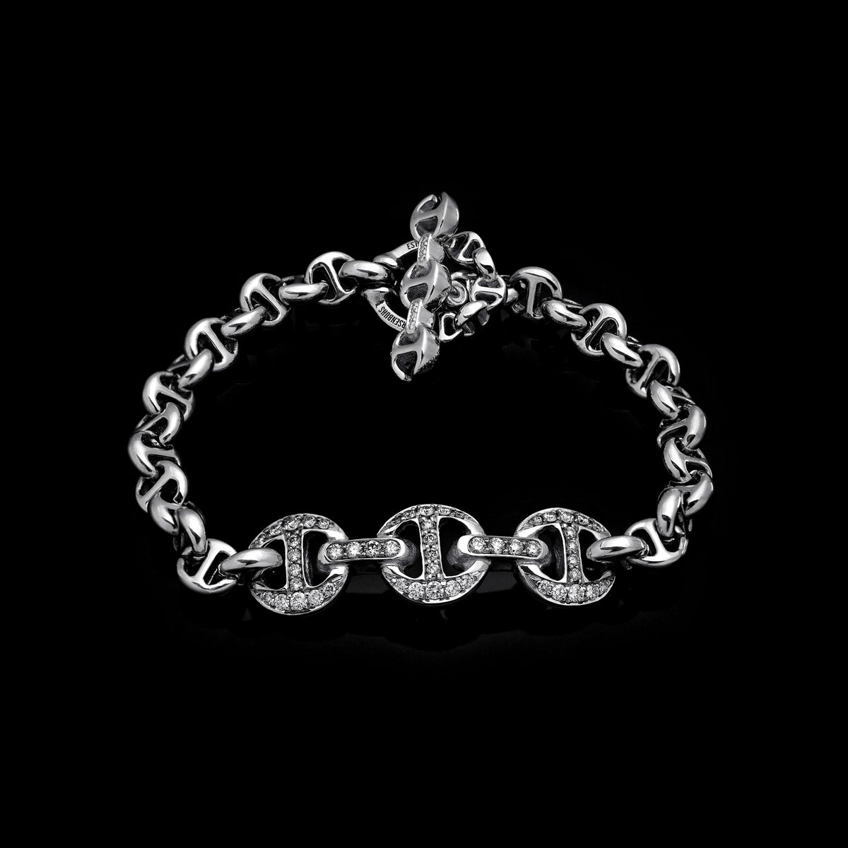 Antiquated Diamond ID Bracelet in 18K white gold