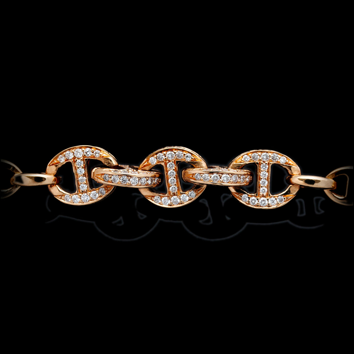 3mm Five Link Pave Bracelet in 18K rose gold, view 2