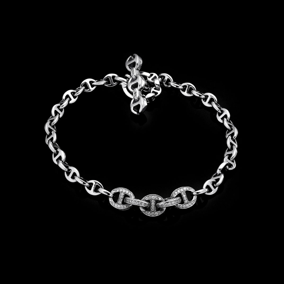 3mm Five Link Pave Bracelet in 18K white gold