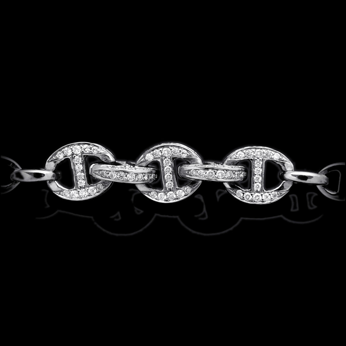 3mm Five Link Pave Bracelet in 18K white gold, view 2