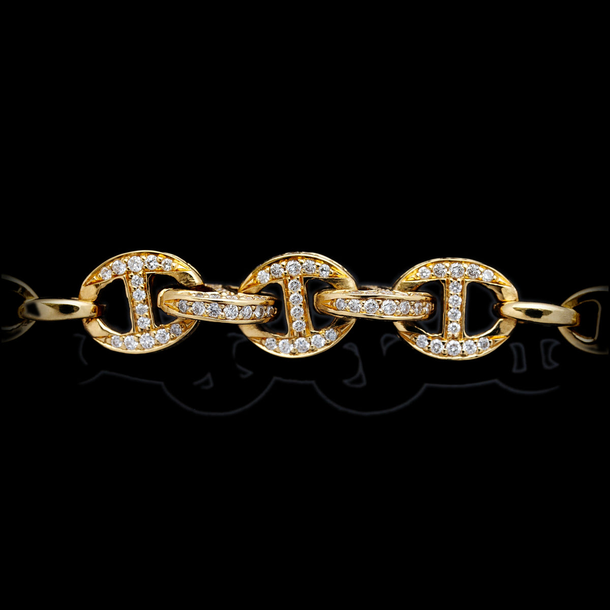 3mm Five Link Pave Bracelet in 18K yellow gold