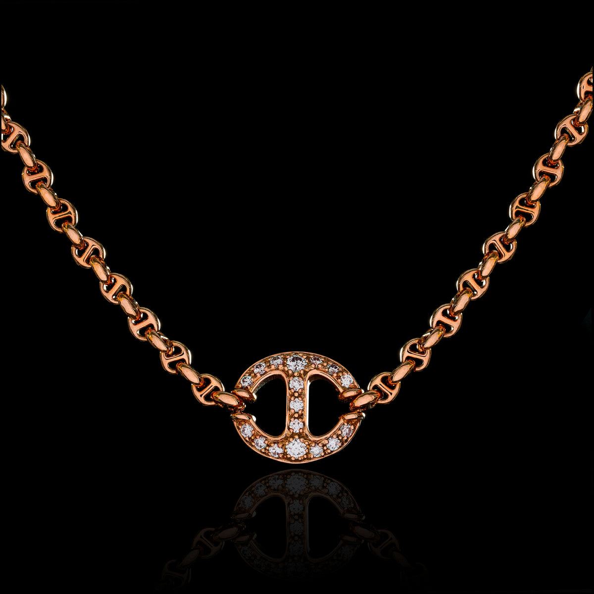 14mm Single Station Necklace with Diamonds - 16" in 18K rose gold, view 2