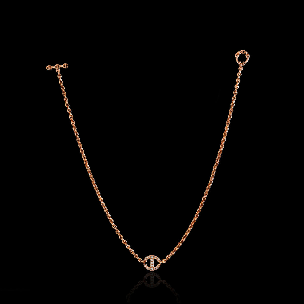 14mm Single Station Necklace with Diamonds - 16" in 18K rose gold, back view