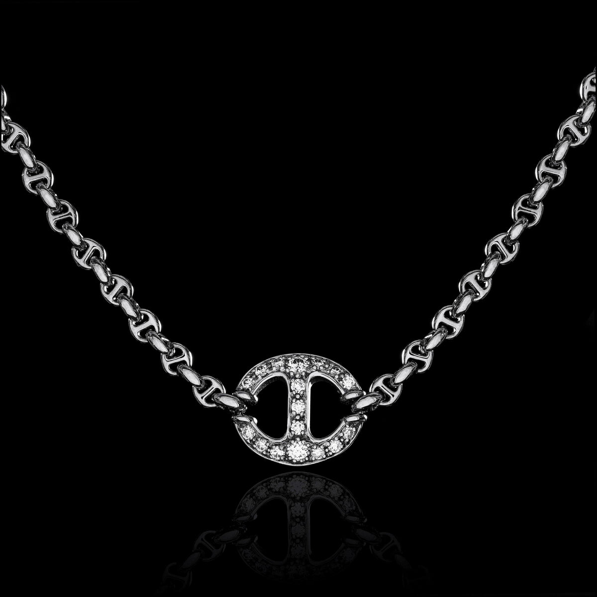 14mm Single Station Necklace with Diamonds - 16" in 18K white gold, view 2