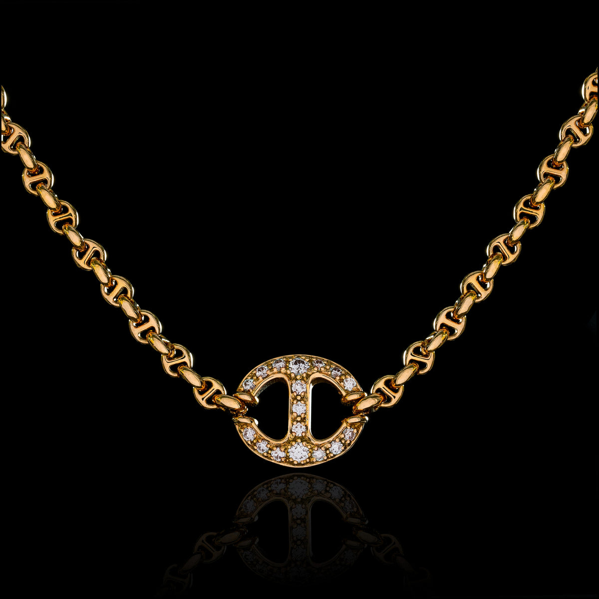 14mm Single Station Necklace with Diamonds - 16" in 18K yellow gold, view 2