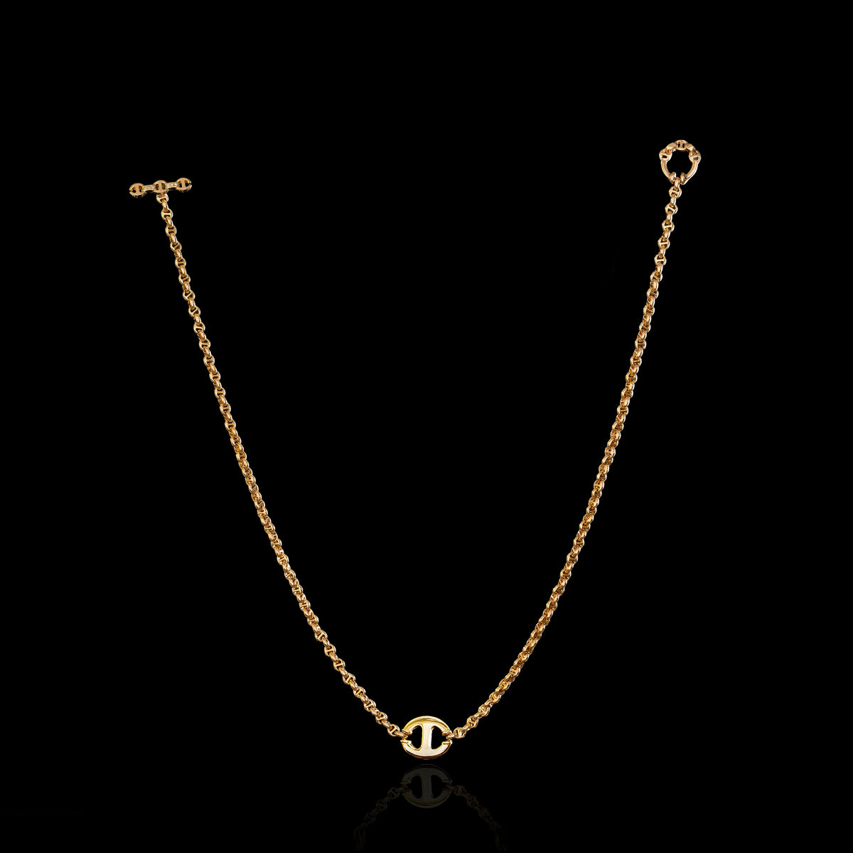 14mm Single Station Necklace 16" in 18K yellow gold by HOORSENBUHS®, back view