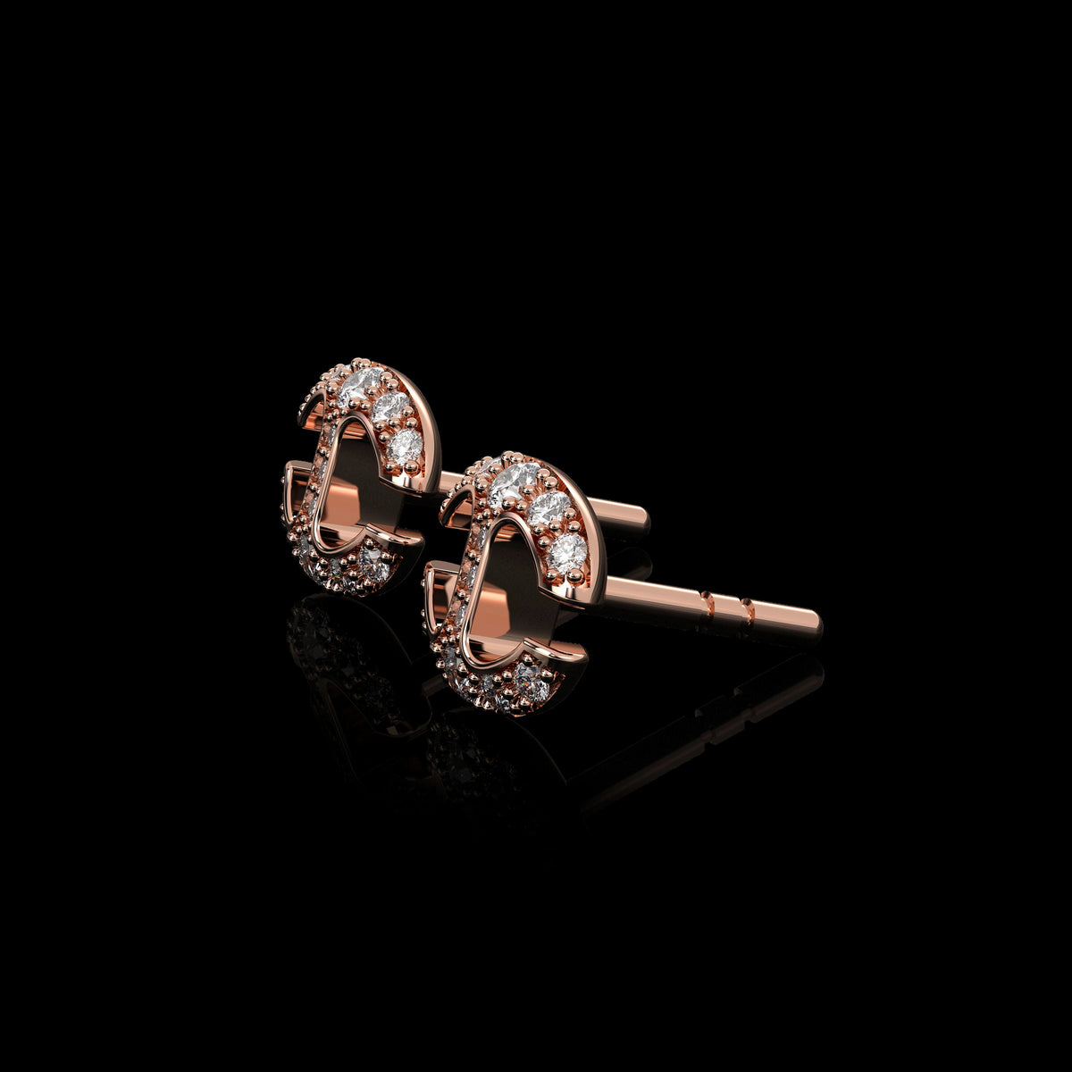 Small Link Studs with Diamonds earrings in 18K rose gold, view 4