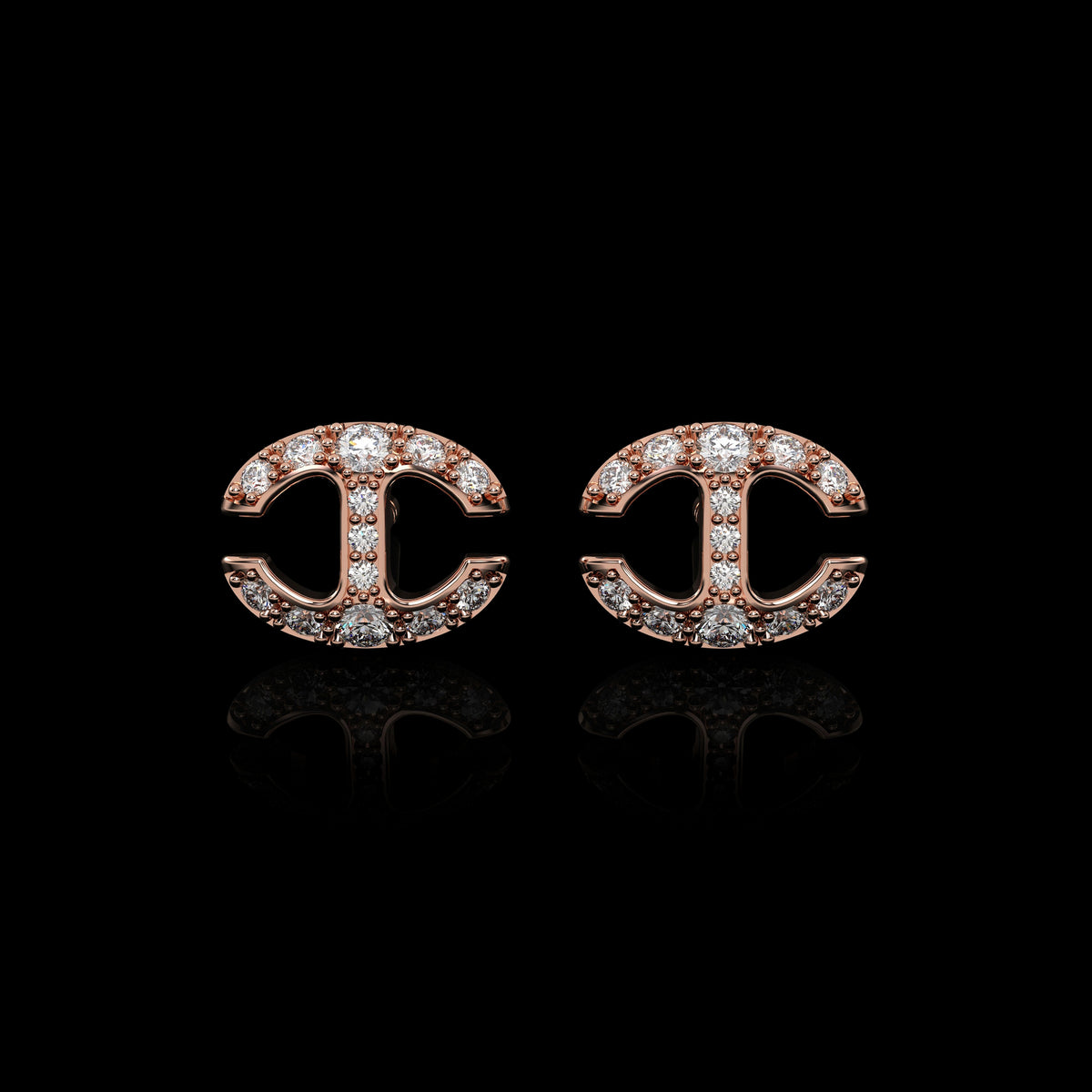 Small Link Studs with Diamonds earrings in 18K rose gold, view 3