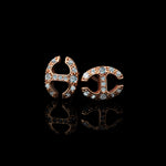 Small Link Studs with Diamonds earrings in 18K rose gold, view 2