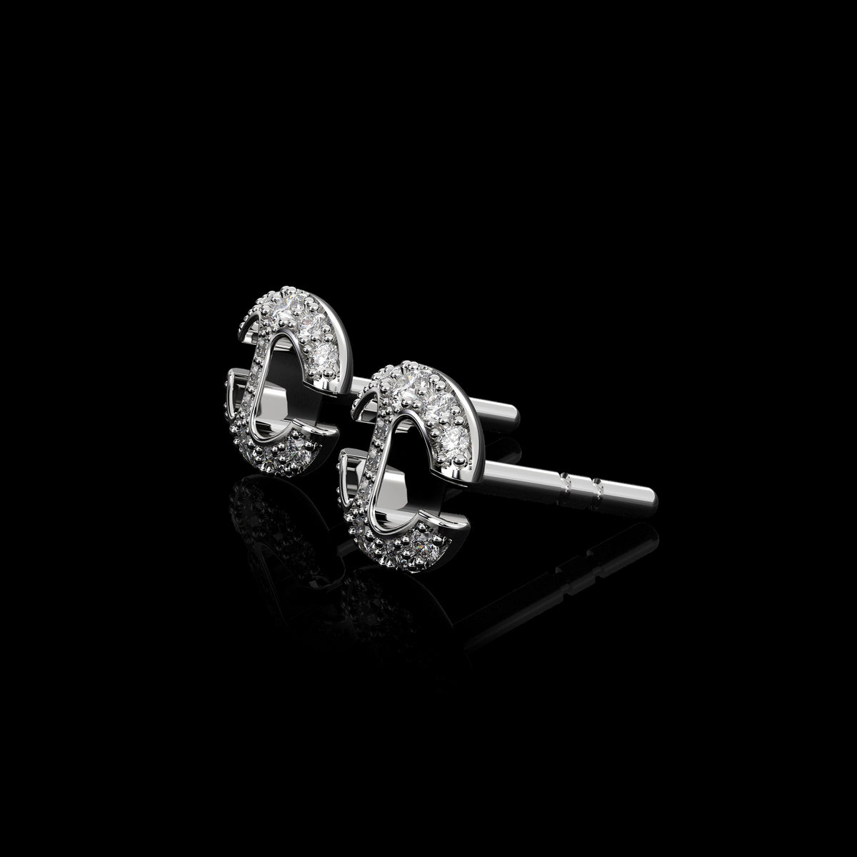 Small Link Studs with Diamonds earrings in 18K white gold, view 3