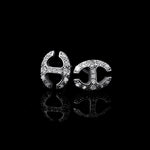 Small Link Studs with Diamonds earrings in 18K white gold
