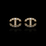 Small Link Studs with Diamonds earrings in 18K yellow gold