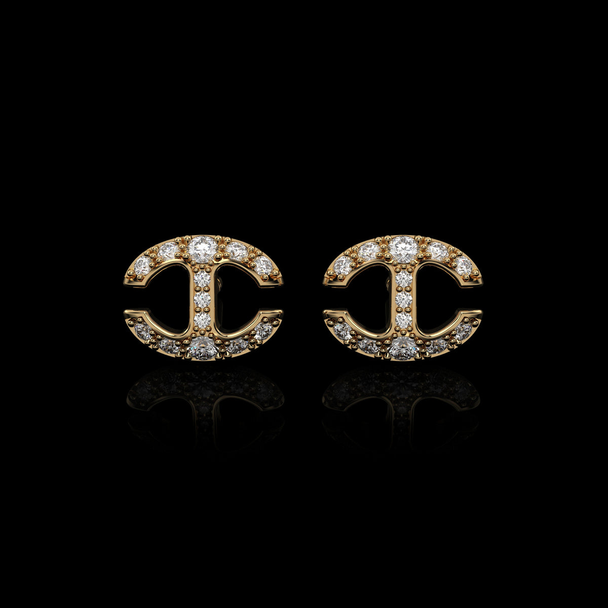 Small Link Studs with Diamonds earrings in 18K yellow gold