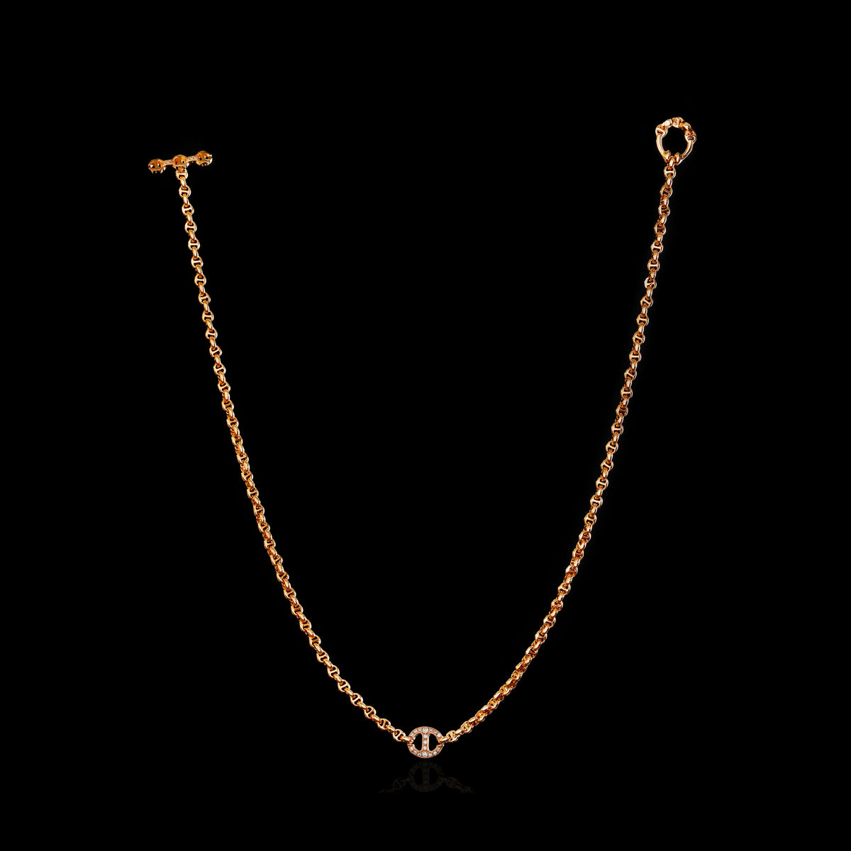 10mm Single Station Necklace with Diamonds - 16" in 18K rose gold, back view