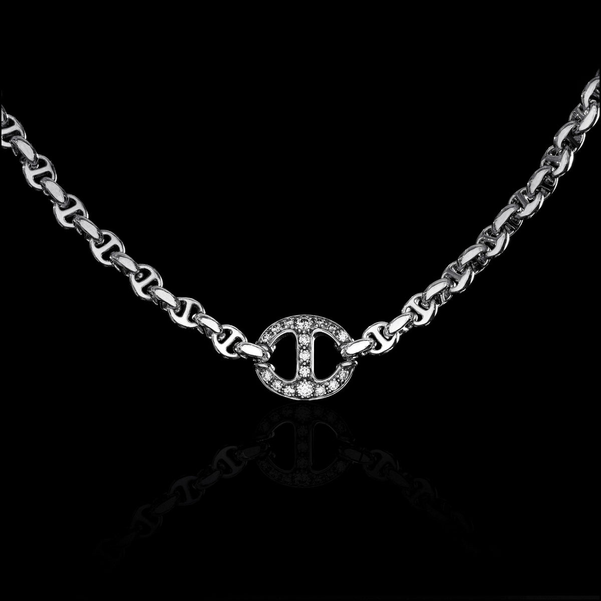 10mm Single Station Necklace with Diamonds - 16" in 18K white gold, view 2