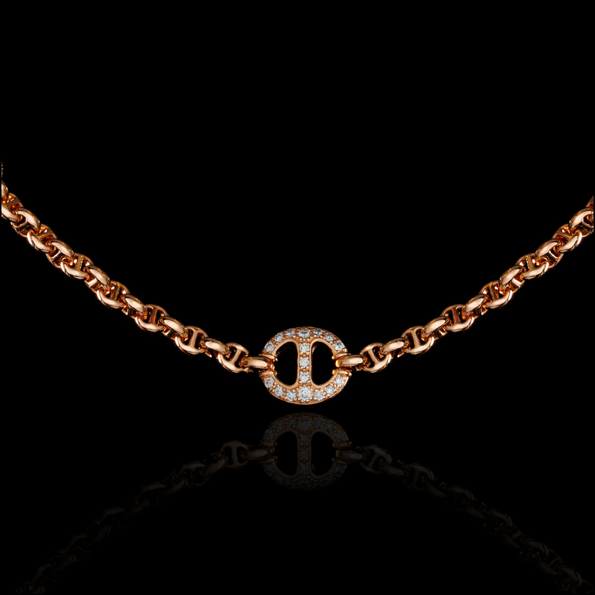 Micro Open-Link™ Necklace with 7, 10mm Stations - 16" in 18K rose gold, view 2