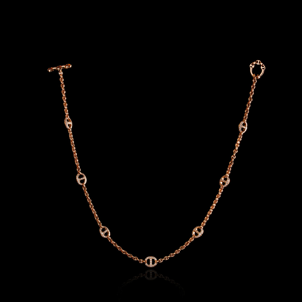 Micro Open-Link™ Necklace with 7, 10mm Stations - 16" in 18K rose gold, back view