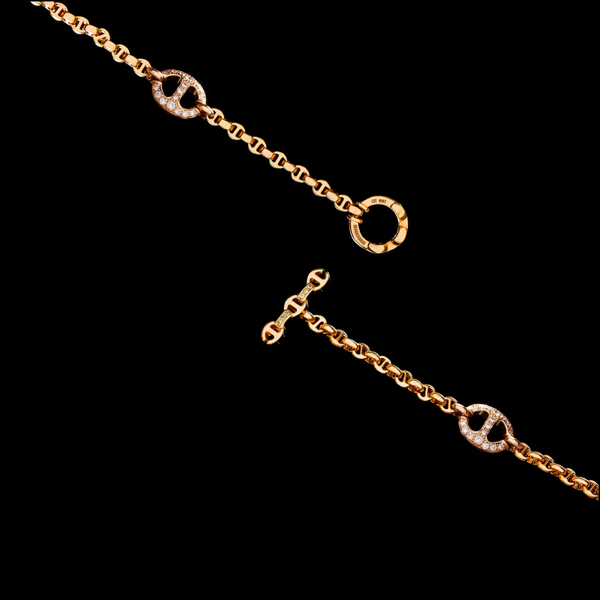 Micro Open-Link™ Necklace with 7, 10mm Stations - 16" in 18K rose gold, toggle closure detail