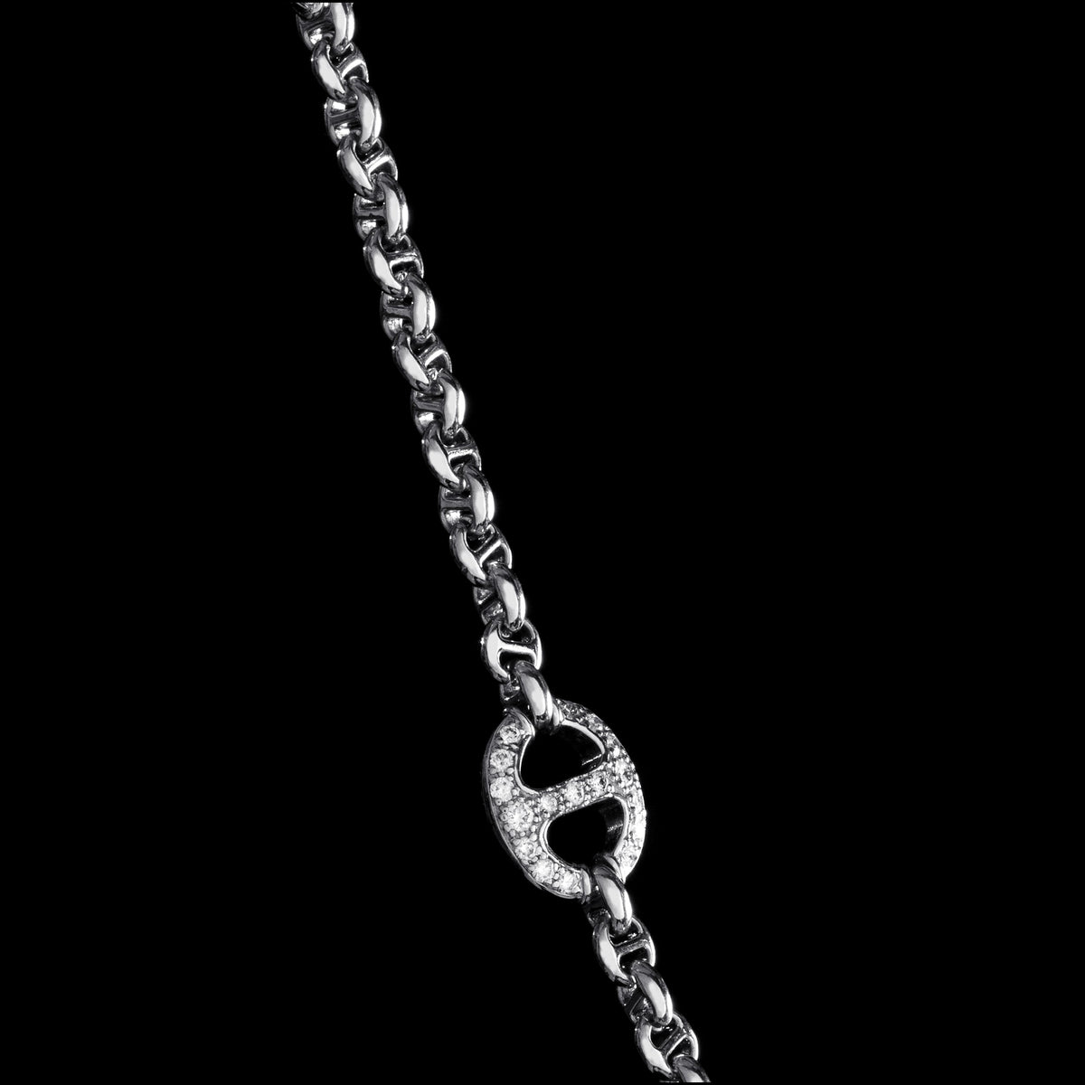 Micro Open-Link™ Necklace with 7, 10mm Stations - 16" in 18K white gold, view 3