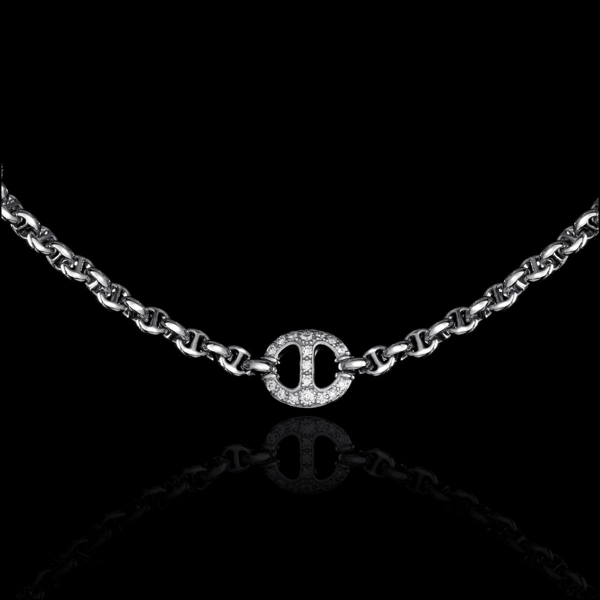 Micro Open-Link™ Necklace with 7, 10mm Stations - 16" in 18K white gold, view 2