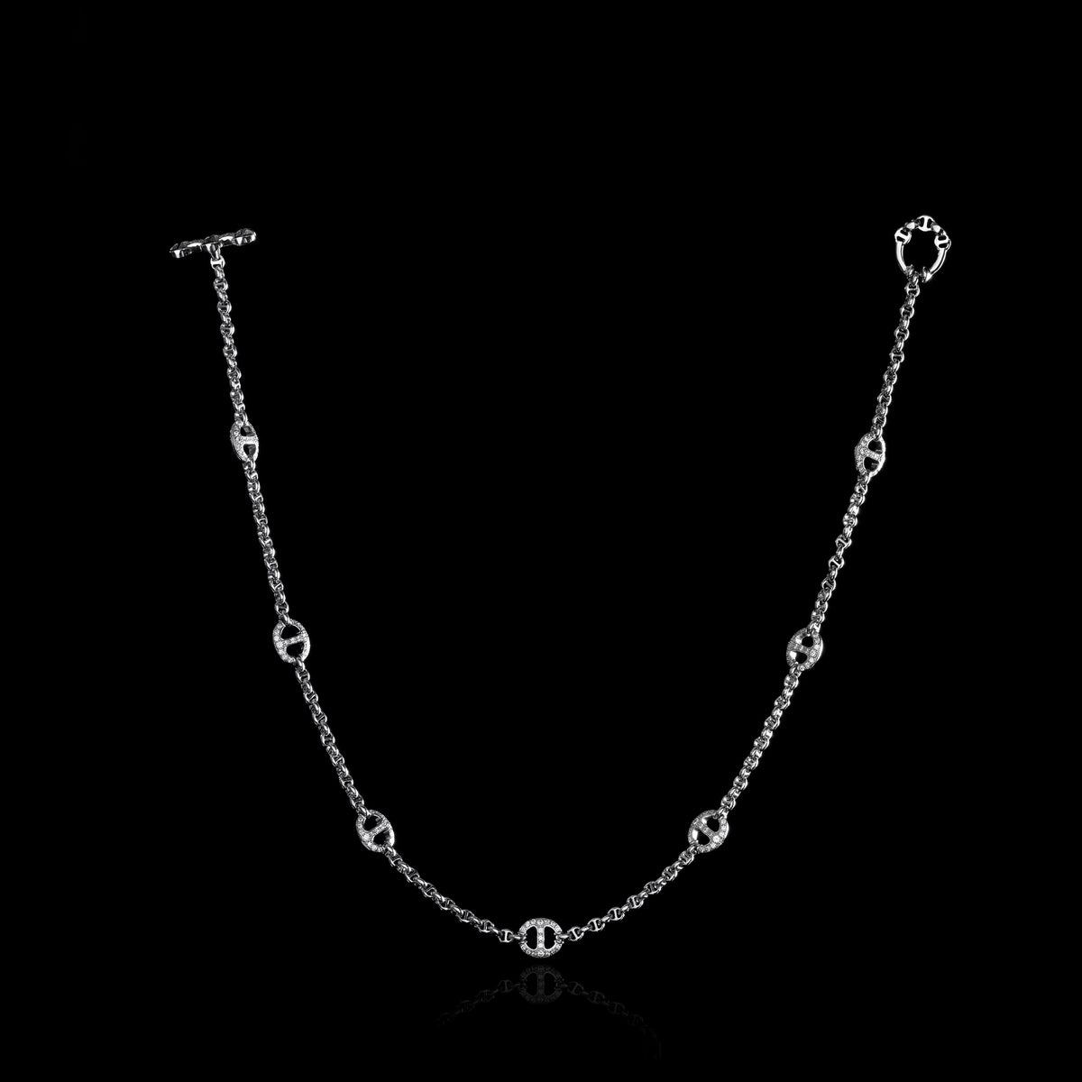 Micro Open-Link™ Necklace with 7, 10mm Stations - 16" in 18K white gold, back view