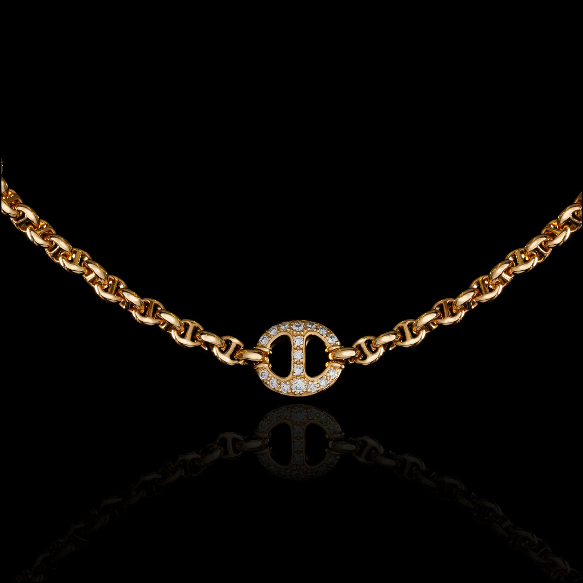Micro Open-Link™ Necklace with 7, 10mm Stations - 16" in 18K yellow gold, view 2